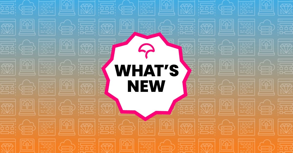 Text "What's New" with Codecov Logo on a Blue and Orange Background