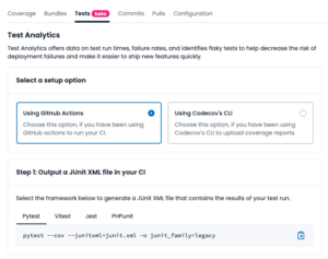 Screenshot of Codecov Test Analytics setup