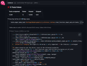 A codecov GitHub PR comment showing flaky test details