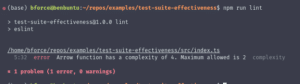 ESLint output showing failed complexity score